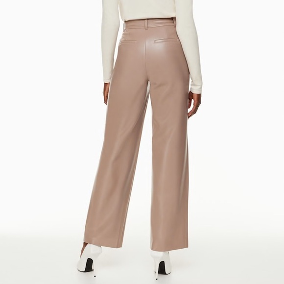 BABATON Agency Faux Leather Pants Size 4 Straight Leg Warm Taupe Neutral Aritzia - Picture 2 of 12